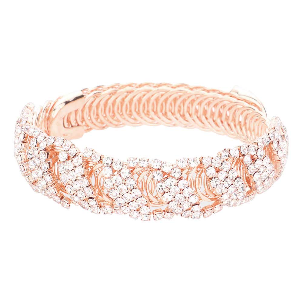Rose Gold Trendy CZ Stone Pave Evening Bracelet. These gorgeous stone pieces will show your class in any special occasion. The elegance of these stone goes unmatched, great for wearing at a party! Perfect jewelry to enhance your look. Awesome gift for birthday, Anniversary, Valentine’s Day or any special occasion.