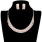Rose Gold Trendy Crystal Rhinestone Pave Collar Necklace Earring Set. Stunning jewellery sets suits any style and occasion wear over your favorite tops and dresses this season!  Adds the perfect accent to your wardrobe. A timeless treasure designed to accent the neckline adds a gorgeous stylish glow to any outfit style, jewelry that fits your lifestyle! This piece is versatile and goes with practically anything! Fabulous gift, ideal for your loved one or yourself.