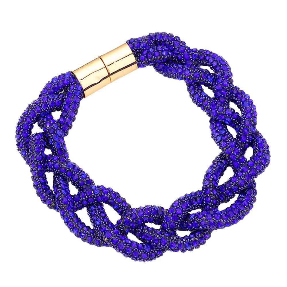 Royal Blue Bling Braided Magnetic Bracelet, Glam up your look with this Magnetic bracelet featuring an alluring braided mesh design and high polish finish for extra sheen. The magnet clasp keeps the bracelet secure on your wrist and makes it easy to wear and take off. This wide braided bracelet works well as a statement jewelry piece. Awesome gift for birthday, Anniversary, Valentine’s Day or any special occasion.