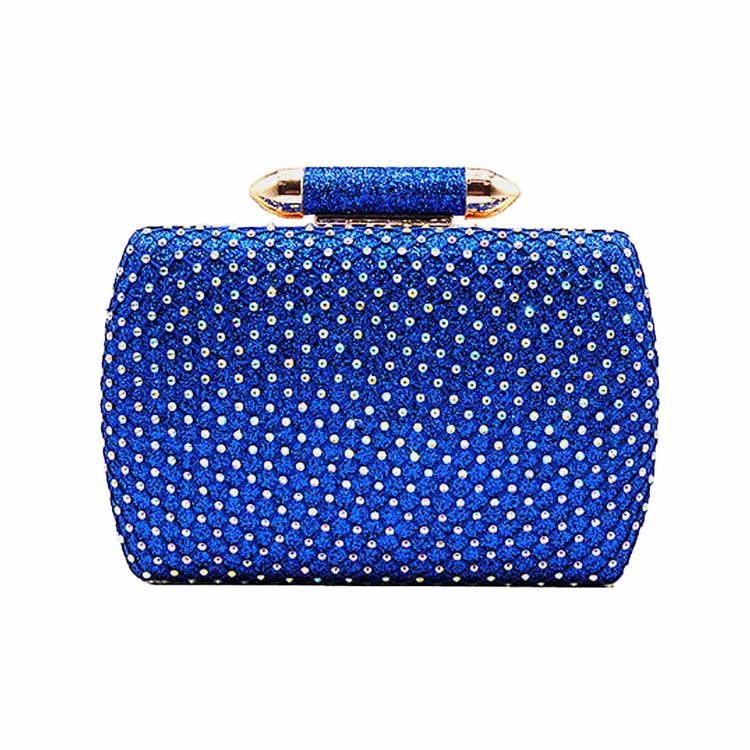 Royal Blue Bling Rectangle Evening Clutch Crossbody Bag, These Bling details Clutch bags are fit for all occasions and places. perfect for makeup, money, credit cards, keys or coins, and many more things. This handbag features a top Clasp Closure for security and contains a detachable shoulder chain that makes your life easier and trendier. Its catchy and awesome appurtenance drags everyone's attraction to you. Perfect gift ideas for a Birthday, Holiday, Christmas, Anniversary, Valentine's Day, etc. 
