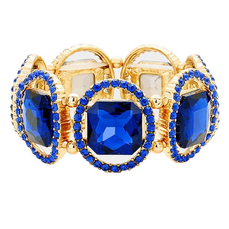Royal Blue Pave Oval Trim Glass Crystal Stretch Evening Bracelet, is a glowing and sparkling beauty that is perfect to show off your glowing look and enrich your beauty to a greater extent. Wear this beauty to add a gorgeous glow to your special outfit at weddings, wedding showers, receptions, anniversaries, and other special occasions.
