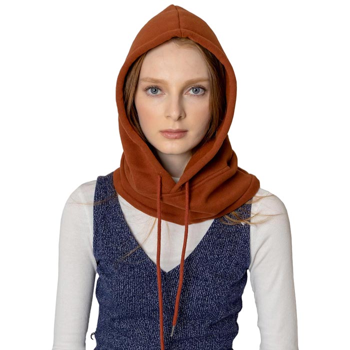 Rust Sporty String Snood Hat, This sporty snood will provide warmth and comfort in the winter and cold days. Comfortable and lightweight, made with breathable fabric. It is shaped to fit around collars and has a neck cord with a toggle to ensure a comfortable fit. The fabulous & stylish knitting pattern makes it fantastic. A hat and snood will become your favorite accessory in cold weather for every day indoors and outdoors. This snood hat will be a good gift for your loved ones. Stay comfortable & cozy!