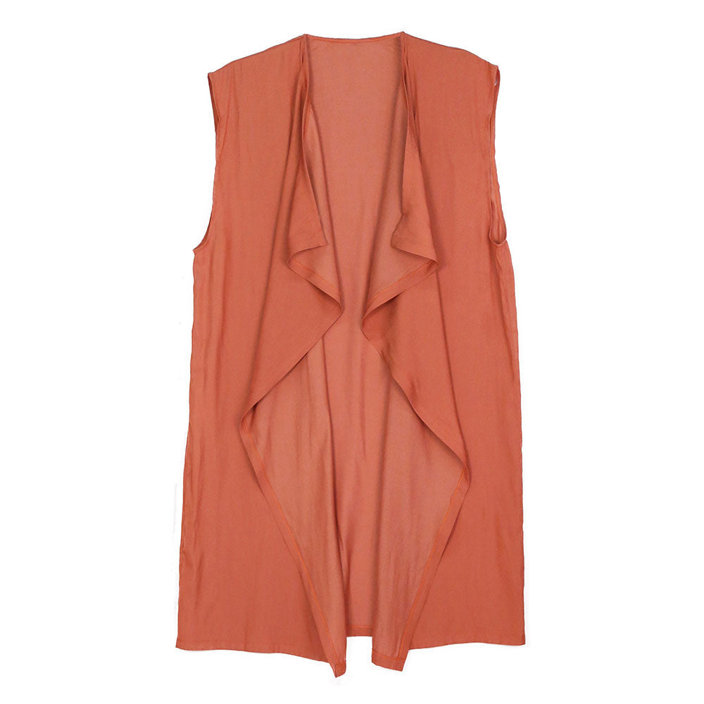 Rust Waterfall Lapel Satin Vest, Luxurious, trendy, super soft chic capelet, keeps you warm and toasty. You can throw it on over so many pieces elevating any casual outfit! Perfect Gift for Wife, Birthday, Holiday, Christmas, Anniversary, Fun