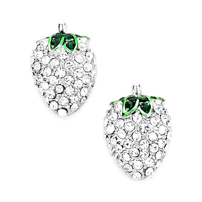 Crystal Embellished Strawberry Stud Earrings. Strawberry design for a delicate dose of feminine flair. Collection: Fruit• Color : Clear/Gold & Clear/Rhodium• Size : 0.5" W, 0.75" L• Post Back