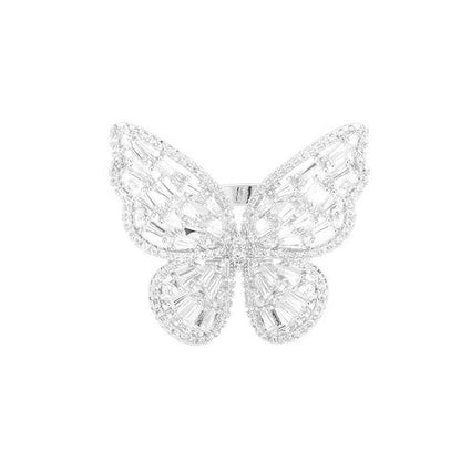 Silver CZ Glass Stone Embellished Butterfly Ring. Butterfly represents transformation and new beginnings. If you are drawn to classy and refined styles, this exquisite ring is the best match for you. Jewelry that fits your lifestyle! This butterfly ring is a great gift for a bugs insects admirer. Perfect Birthday Gift, Anniversary Gift, Mother's Day Gift, Valentine's Gift, Graduation Gift, Just Because Gift, Thank you Gift.