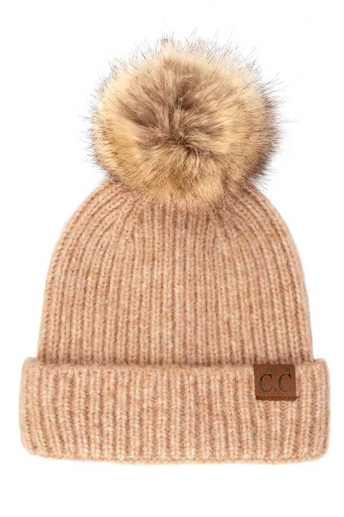 Sand C.C Classic Rib Beanie With Faux Fur Pom, These awesome trendy women’s Rib Beanie With Faux Fur Pom are Warm, durable and comfortable. This will be your go-to beanie this fall and winter season. The classic style allows you to enhance your outfit, no matter your wardrobe. Accessorize the fun way with this faux fur pom pom hat, Awesome winter gift accessory! Perfect Gift Birthday, Christmas, Stocking Stuffer, Secret Santa, Holiday, Anniversary, Valentine's Day, Loved One.