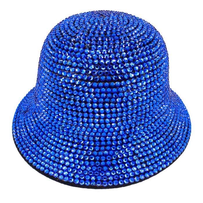 Sapphire Bling Bucket Hat, Bling stones studs are decorated all around the hat, the stone bucket hat make you sparkly on the party, absolutely get many compliments. Show your trendy side with this lovely  bucket hat. The bling stone bucket hat is perfect for night out, outdoor event, hip hop fashion, Halloween costume, shopping, dating, wedding, music festival, evening party, prom, travel, beach, vacations, cocktail party and even for daily wear.