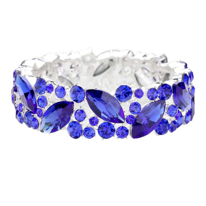 Sapphire Crystal Glass Marquise Evening Stretch Bracelet. This Crystal Evening Stretch Bracelet sparkles all around with it's surrounding, stretch bracelet that is easy to put on, take off and comfortable to wear. It looks modern and is just the right touch to set off. Perfect jewelry to enhance your look. Awesome gift for birthday, Anniversary, Valentine‚Äôs Day or any special occasion.