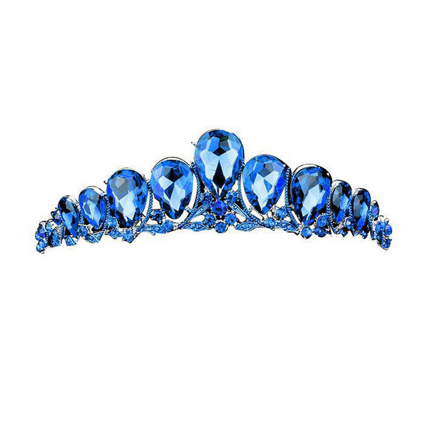 Sapphire Crystal Glass Teardrop Cluster Princess Tiara. High-quality crystal, sparking and shinning for a long time. You are looking at the sensational and unique crown. The sparkling headpiece can be applied in various occasions, such as Wedding, Halloween costume, proms, parties, Pageants, Birthday, Gifts, stage productions, photography prop, any special occasions and so on.