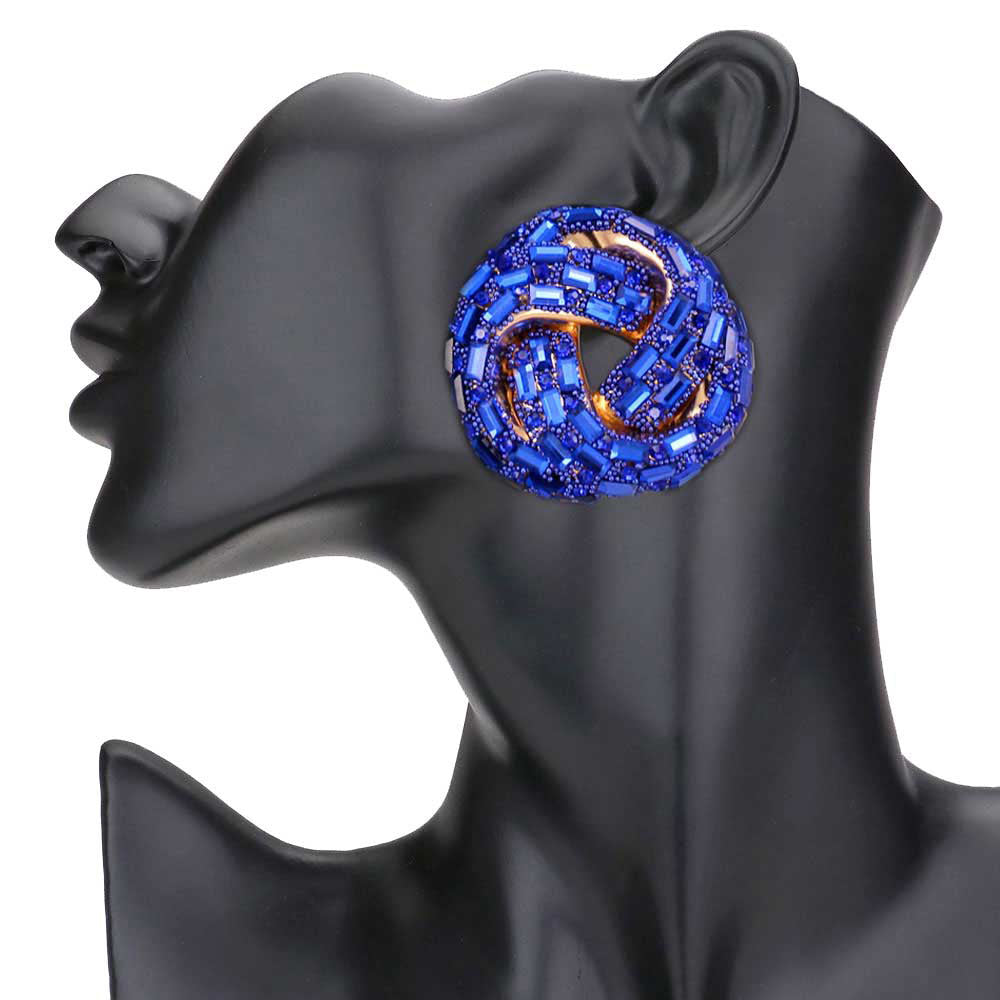 Sapphire Cylinder Stone Embellished Round Post Earrings. Elegance becomes you in these lightweight and playful, shiny glamorous Stone post earrings, the perfect sparkling accessory to add some sophisticated fun to your next social event. Coordinate these round post earrings with any ensemble from business casual to wear, they will dangle on your earlobes & bring a smile to those who look at you.