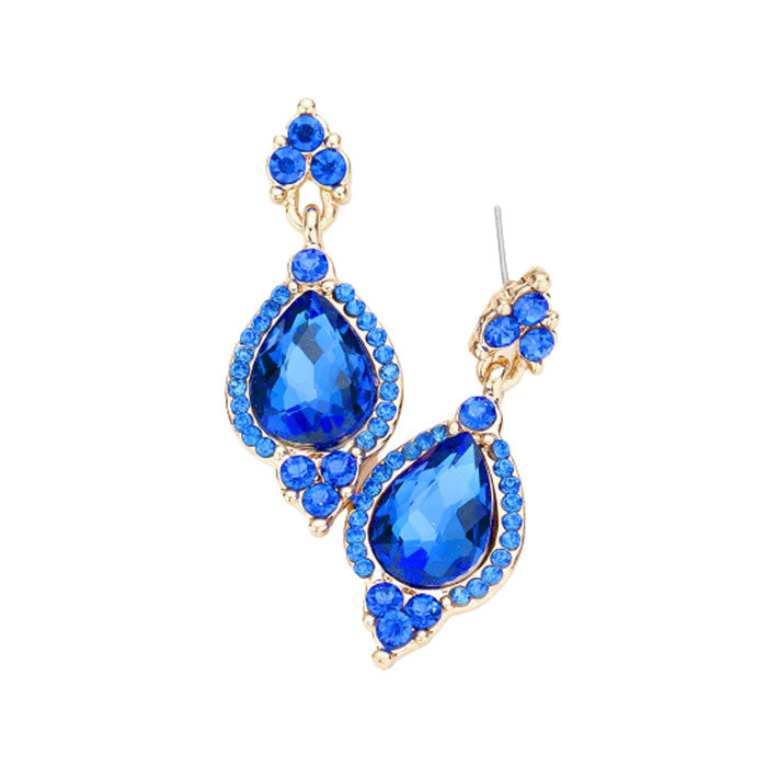 Sapphire Post Back Teardrop Centered Dangle Evening Earrings. Get ready with these bright earrings, put on a pop of color to complete your ensemble. Perfect for adding just the right amount of shimmer & shine and a touch of class to special events. Perfect Birthday Gift, Anniversary Gift, Mother's Day Gift, Graduation Gift.