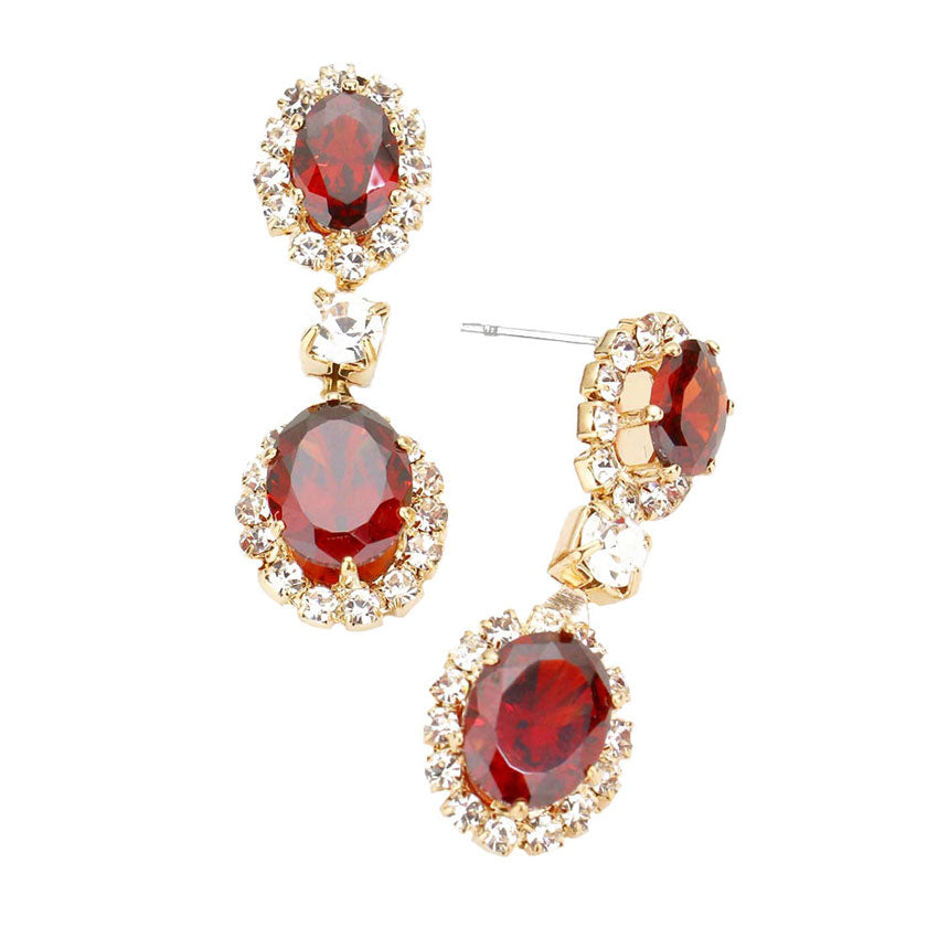 Siam CZ Double Oval Accented Dangle Evening Earrings. Beautifully crafted design adds a gorgeous glow to any outfit. Jewelry that fits your lifestyle! Perfect Birthday Gift, Anniversary Gift, Mother's Day Gift, Anniversary Gift, Graduation Gift, Prom Jewelry, Just Because Gift, Thank you Gift.