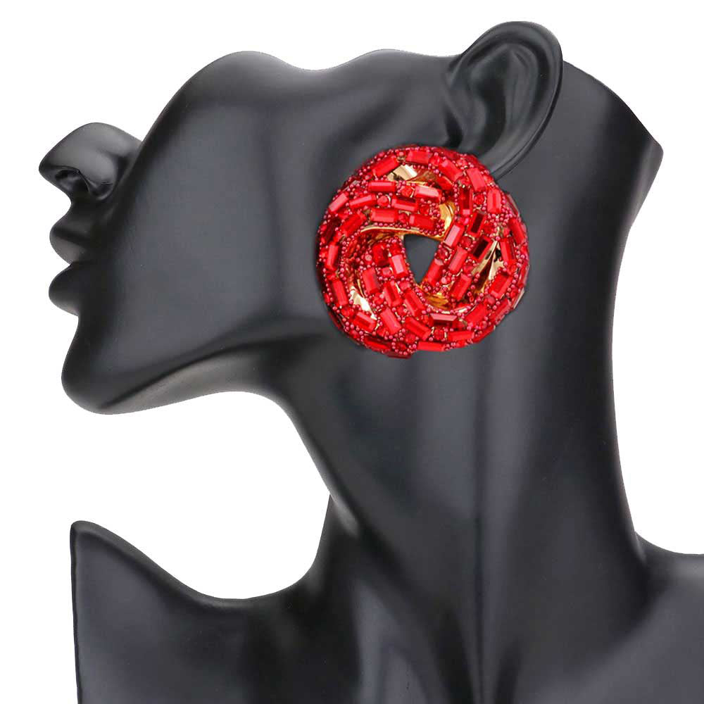 Siam Cylinder Stone Embellished Round Post Earrings. Elegance becomes you in these lightweight and playful, shiny glamorous Stone post earrings, the perfect sparkling accessory to add some sophisticated fun to your next social event. Coordinate these round post earrings with any ensemble from business casual to wear, they will dangle on your earlobes & bring a smile to those who look at you.