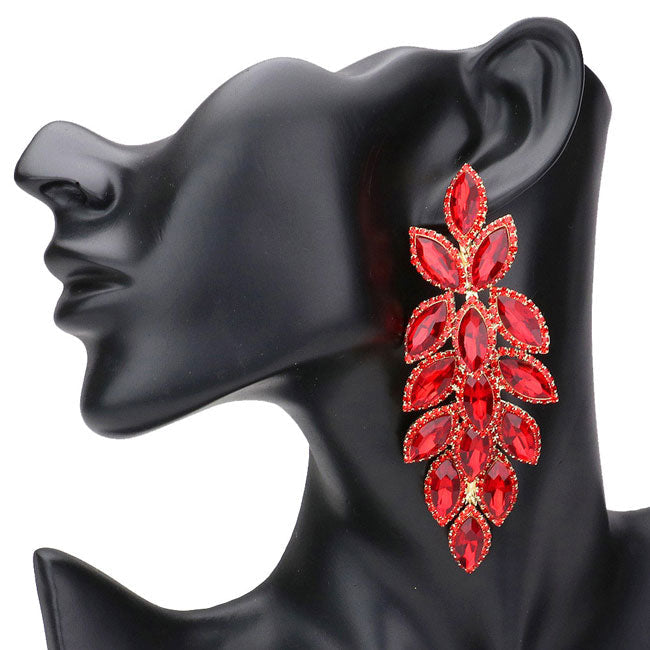 Siam Marquise Stone Cluster Vine Dangle Evening Earrings. Look like the ultimate fashionista with these Earrings! Add something special to your outfit! Ideal for parties, weddings, graduation, prom, holidays, pair these studs back earrings with any ensemble for a polished look. These earrings pair perfectly with any ensemble from business casual, to night out on the town or a black-tie party.