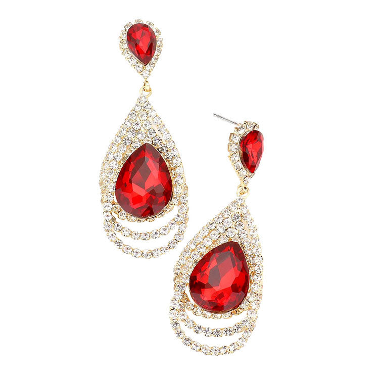 Siam Teardrop Centered Rhinestone Trimmed Dangle Evening Earrings. Beautifully crafted design adds a gorgeous glow to any outfit. Jewelry that fits your lifestyle! Perfect Birthday Gift, Anniversary Gift, Mother's Day Gift, Anniversary Gift, Graduation Gift, Prom Jewelry, Just Because Gift, Thank you Gift.