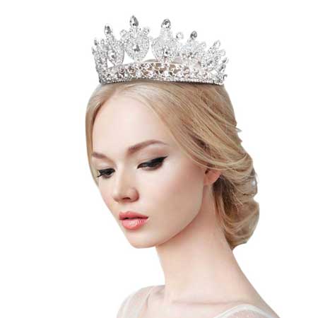 Silver Multi Stone Embellished Queen Tiara. Perfect for adding just the right amount of shimmer & shine, will add a touch of class, beauty and style to your wedding, prom, special events, embellished glass Stone to keep your hair sparkling all day & all night long. Suitable for Wedding, Engagement, Prom, Dinner, Birthday.