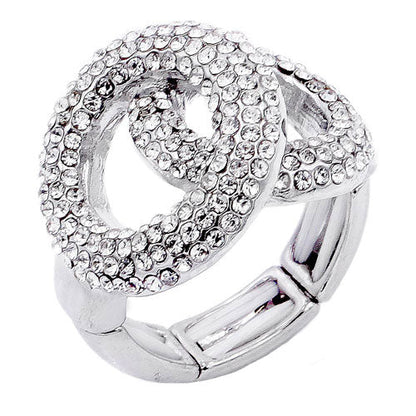 Silver Rhinestone Embellished Double Open Circle Stretch Ring, Get ready with these Stretch Ring, put on a pop of color to complete your ensemble. Perfect for adding just the right amount of shimmer & shine and a touch of class to special events. Perfect Birthday Gift, Anniversary Gift, Mother's Day Gift, Graduation Gift.