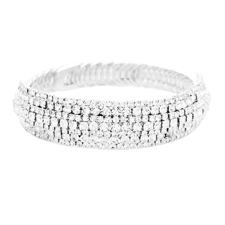 Silver Rhinestone Pave Evening Bracelet. Look as regal on the outside as you feel on the inside, feel absolutely flawless. Fabulous fashion and sleek style adds a pop of pretty color to your attire, coordinate with any ensemble from business casual to everyday wear. Perfect Birthday Gift, Anniversary Gift, Mother's Day Gift, Graduation Gift.