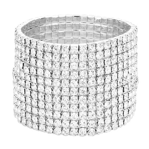 Silver 11 Row Crystal Rhinestone Stretchable Bracelet. Get ready with these stretchable Bracelet, put on a pop of color to complete your ensemble. Perfect for adding just the right amount of shimmer & shine and a touch of class to special events.  just what you need to update your wardrobe .Perfect Birthday Gift, Anniversary Gift, Mother's Day Gift, Mom Gift, Thank you Gift, Just Because Gift, Daily Wear.