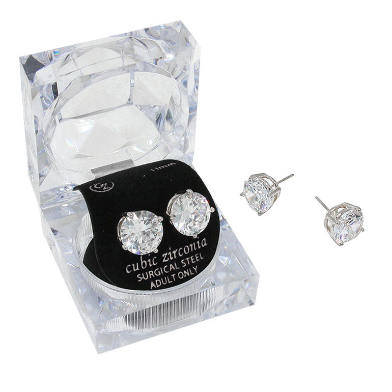 Silver 11 mm Round Cut Crystal Cubic Zirconia CZ Stud Earrings with Clear Box. Beautifully crafted design adds a gorgeous glow to any outfit. Jewelry that fits your lifestyle! Perfect Birthday Gift, Anniversary Gift, Mother's Day Gift, Graduation Gift, Prom Jewelry, Just Because Gift, Thank you Gift, Valentine's Day Gift.