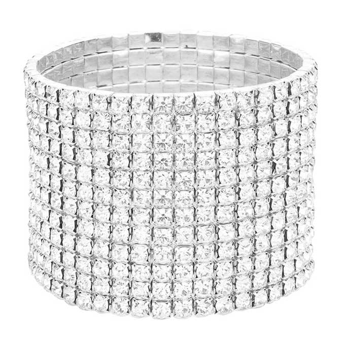 Silver 12 Row Crystal Rhinestone Stretchable Bracelet, get ready to make a glowing beauty and receive compliments with this stretchable Bracelet. Put on a pop of color to complete your ensemble. Perfect for adding just the right amount of shimmer & shine and a touch of class to special events. It's the thing just what you need to update your wardrobe. Perfect gift for Birthday, Anniversary, Mother's Day, Thank you, Just Because Gift, and Daily Wear. Express the royalty with beauty!