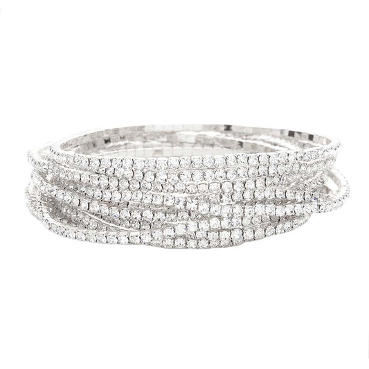 Silver 12Pcs Stackable Rhinestone Stretch Evening Bracelets, A stunning bracelet is sure to get you noticed and adds a gorgeous glow to any outfit. Perfect for a night out on the town or a black tie party, ideal for Special Occasion, Prom or an Evening out. Awesome gift for birthday, anniversary, or any special occasion.