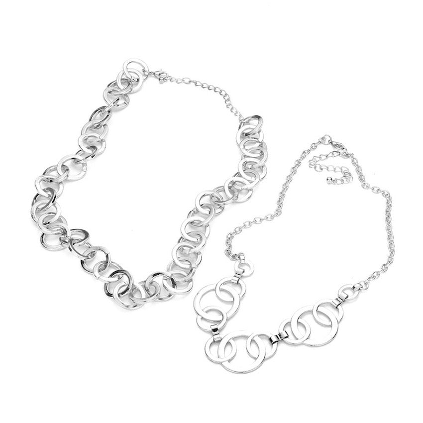 Silver 2PCS Open Metal Detail Circle Link Accent Layered Adjustable Necklaces, delicately adds a touch of nature-inspired beauty to your look. Coordinates with any ensemble, the perfect addition to every outfit. Perfect Birthday Gift, Mother's Day Gift, Anniversary Gift, Thank you Gift, Just Because Gift, Easter, Fun Occasion