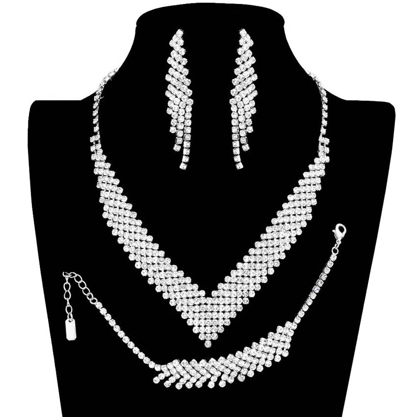 Silver 3PCS Rhinestone Pave Necklace Jewelry Set is a glowing and sparkling beauty that is perfect to show off your glowing look and enrich your beauty to a greater extent. The elegance of these rhinestones goes unmatched, great for wearing on any special occasion! Wear this beautiful jewelry sets to add a gorgeous glow to your special outfit at weddings, wedding showers, receptions, anniversaries, and other special occasions.