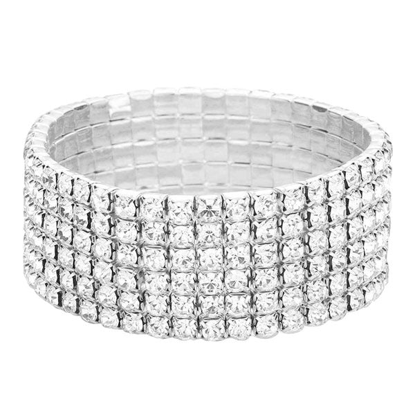 Silver 6 Line Rhinestone Stretch Bracelet. These rhinestone stretch bracelet adds a extra glow to your outfit. Pair these with tee and jeans and you are good to go. Jewelry that fits your lifestyle! It will be your new favorite go-to accessory. Perfect jewelry gift to expand a woman's fashion wardrobe with a classic, timeless style. Awesome gift for birthday, Anniversary, Valentine’s Day or any special occasion.