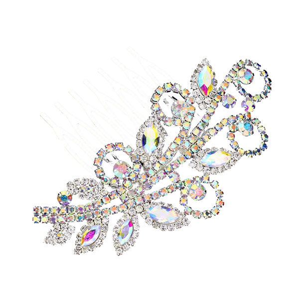 AB Silver Marquise Stone Accented Wedding Bridal Rhinestone Hair Comb. Perfect for adding just the right amount of shimmer & shine, will add a touch of class, beauty and style to your wedding, prom, special events, embellished glass crystal to keep your hair sparkling all day & all night long.