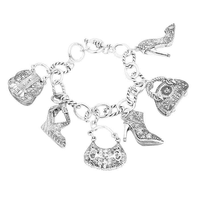 Antique Silver Antique Multi Tote Bag Heel Charm Station Bracelet, With its elegant design, this bracelet adds a feminine accent to any style. Pair it with your casual or formal attire. Get ready with these bright stunning fashion bracelets, put on a pop of shine to complete your ensemble. Feel carefree as on vacation. Bracelet goes perfect with a t-shirt, summer dress or work clothes.