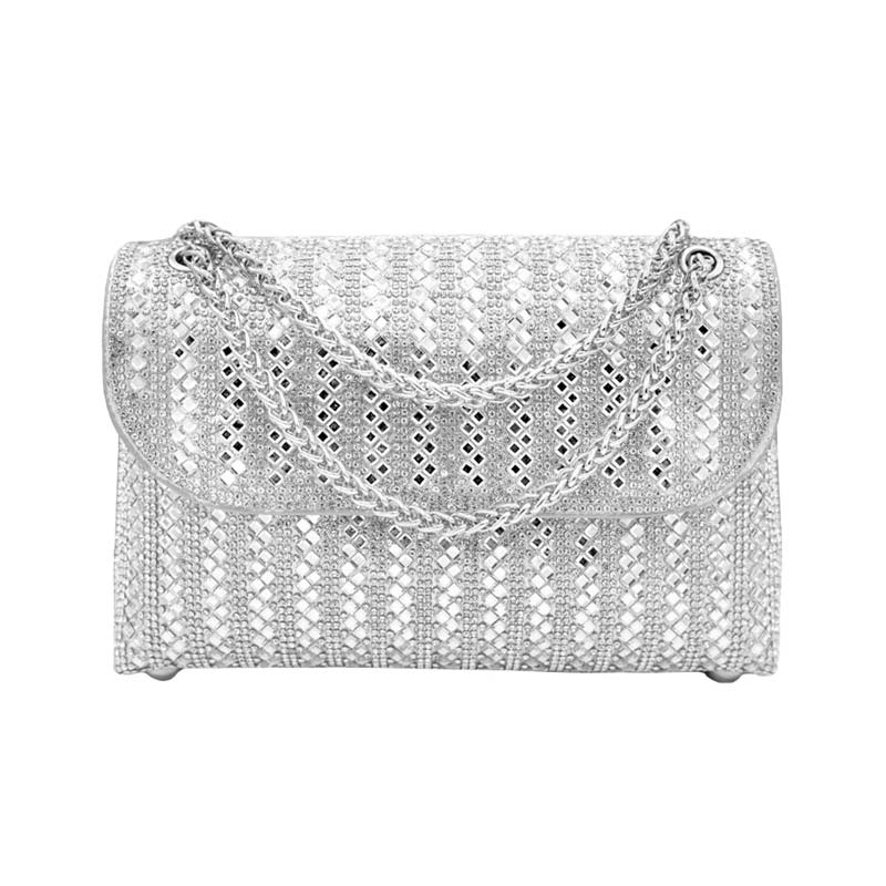Silver Bling Flap Bag Shoulder Crossbody Evening Bag, is the perfect choice to carry on the special occasion with your handy stuff. It is lightweight and easy to carry throughout the whole day. You'll look stunning and the ultimate fashionista while carrying this trendy Crossbody Evening Bag. The flap cover makes it secure. This stunning Crossbody bag is perfect for weddings, parties, evenings, cocktail parties, wedding showers, receptions, proms, etc.
