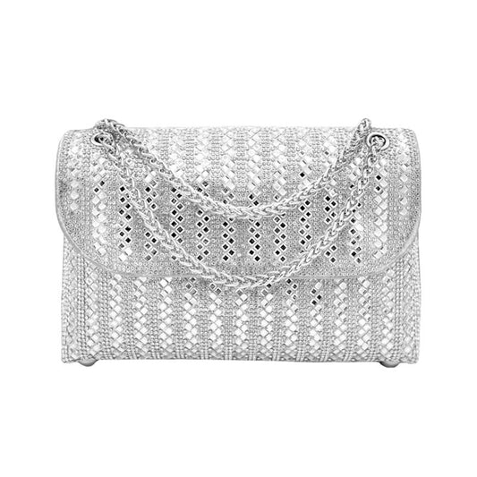 Silver Bling Flap Bag Shoulder Crossbody Evening Bag, is the perfect choice to carry on the special occasion with your handy stuff. It is lightweight and easy to carry throughout the whole day. You'll look stunning and the ultimate fashionista while carrying this trendy Crossbody Evening Bag. The flap cover makes it secure. This stunning Crossbody bag is perfect for weddings, parties, evenings, cocktail parties, wedding showers, receptions, proms, etc.