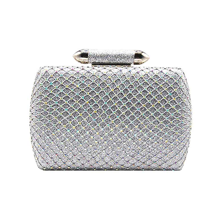 Silver Bling Rectangle Evening Clutch Crossbody Bag, These Bling details Clutch bags are fit for all occasions and places. perfect for makeup, money, credit cards, keys or coins, and many more things. This handbag features a top Clasp Closure for security and contains a detachable shoulder chain that makes your life easier and trendier. Its catchy and awesome appurtenance drags everyone's attraction to you. Perfect gift ideas for a Birthday, Holiday, Christmas, Anniversary, Valentine's Day, etc. 