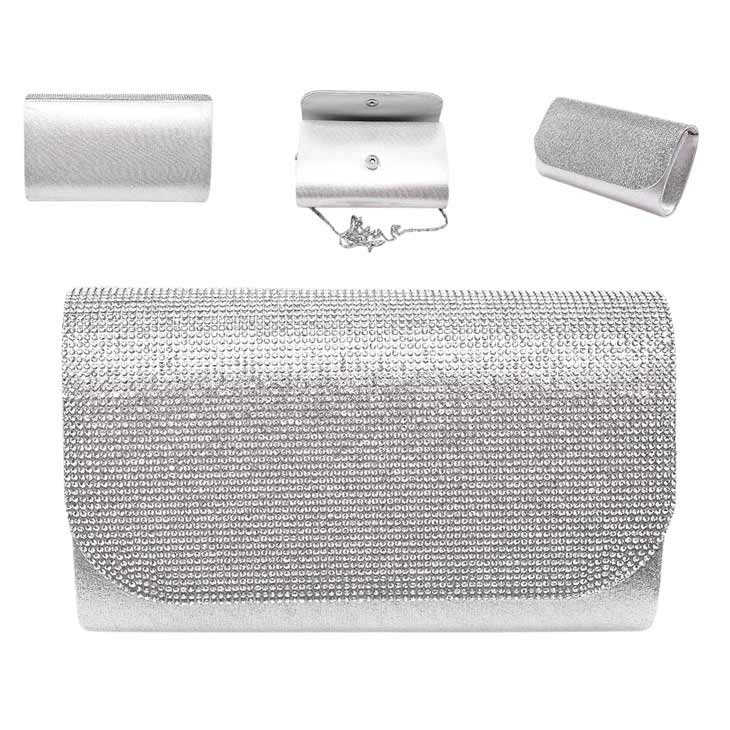 Silver Bling Rectangle Evening Clutch Crossbody Bag, look like the ultimate fashionista when carrying this small clutch bag, great for when you need something small to carry or drop in your bag. Perfect gifts for weddings, Prom, birthdays, Christmas, anniversaries, holidays, Mardi Gras, Valentine’s Day, or any occasion.