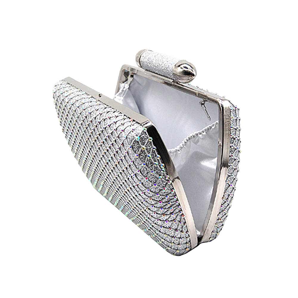 Silver Bling Rectangle Evening Clutch Crossbody Bag, These Bling details Clutch bags are fit for all occasions and places. perfect for makeup, money, credit cards, keys or coins, and many more things. This handbag features a top Clasp Closure for security and contains a detachable shoulder chain that makes your life easier and trendier. Its catchy and awesome appurtenance drags everyone's attraction to you. Perfect gift ideas for a Birthday, Holiday, Christmas, Anniversary, Valentine's Day, etc. 