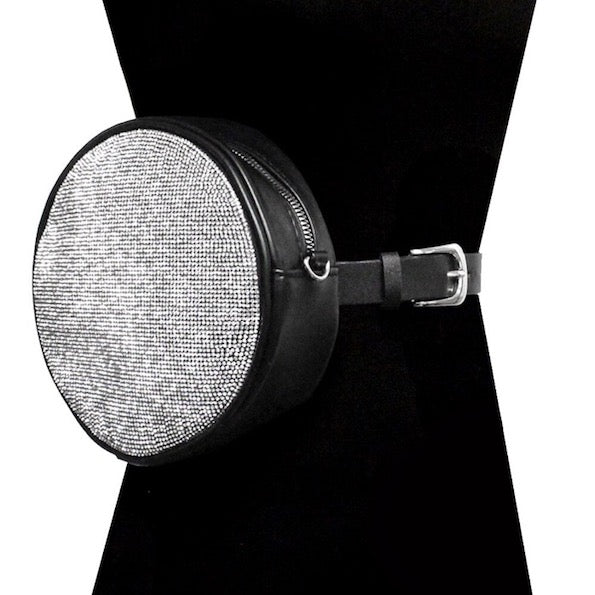 Silver Rhinestone Pave Bling Round Clutch Crossbody Chain Belt Bag Fanny Pack, look like the ultimate fashionista when carrying this small chic bag, great for when you need something small to carry or drop in the bag. Perfect Birthday Gift, Valentine's Day Gift, Anniversary Gift, Love You Gift, Mother's Day Gift, Thank you Gift