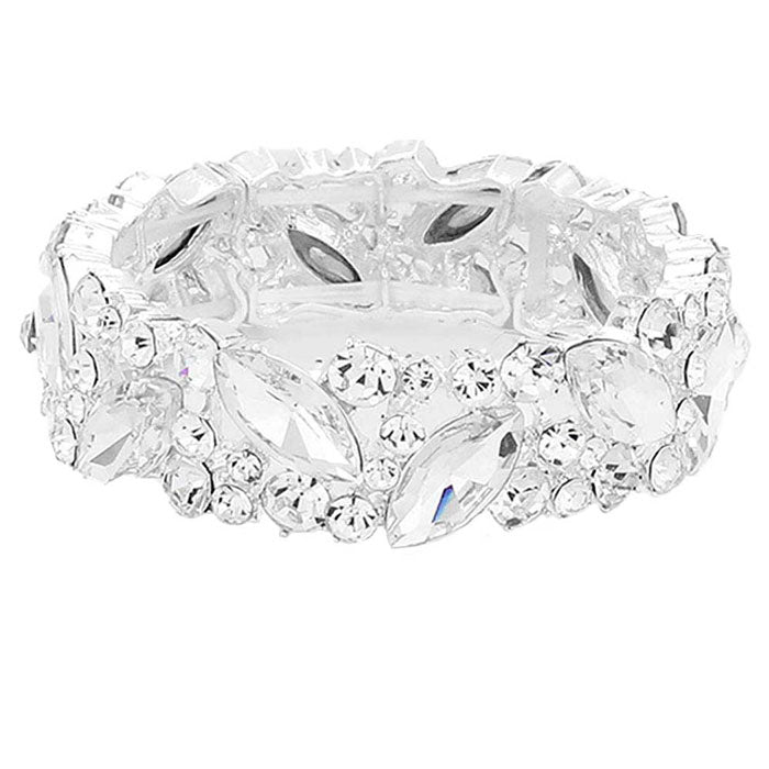 Silver Crystal Glass Marquise Evening Stretch Bracelet. This Crystal Evening Stretch Bracelet sparkles all around with it's surrounding, stretch bracelet that is easy to put on, take off and comfortable to wear. It looks modern and is just the right touch to set off. Perfect jewelry to enhance your look. Awesome gift for birthday, Anniversary, Valentine‚Äôs Day or any special occasion.