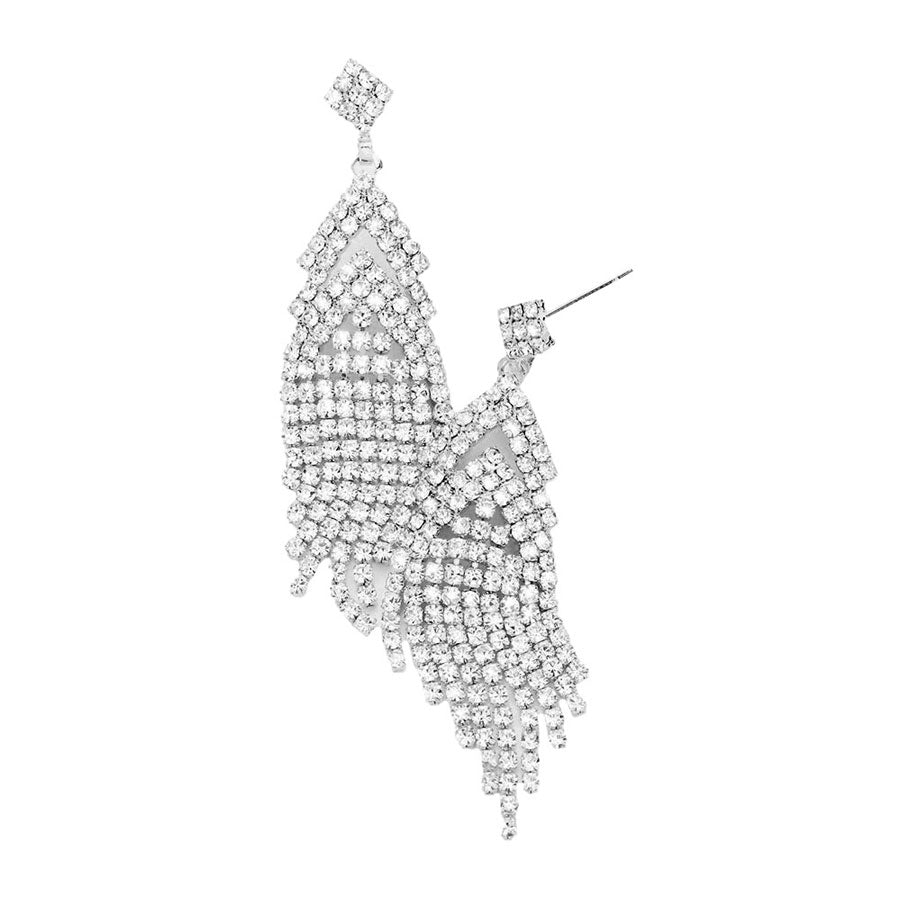 Silver Crystal Rhinestone Drop Evening Earrings, elegance becomes you in these lightweight and playful, shiny glamorous studs, the perfect sparkling accessory to add some sophisticated fun to your next social event. Throw your hair up and show off how artfully these exquisite earrings sway! Perfect gift for Birthday, Anniversary, Christmas, Just Because, Mother's Day Gift or any occasion.