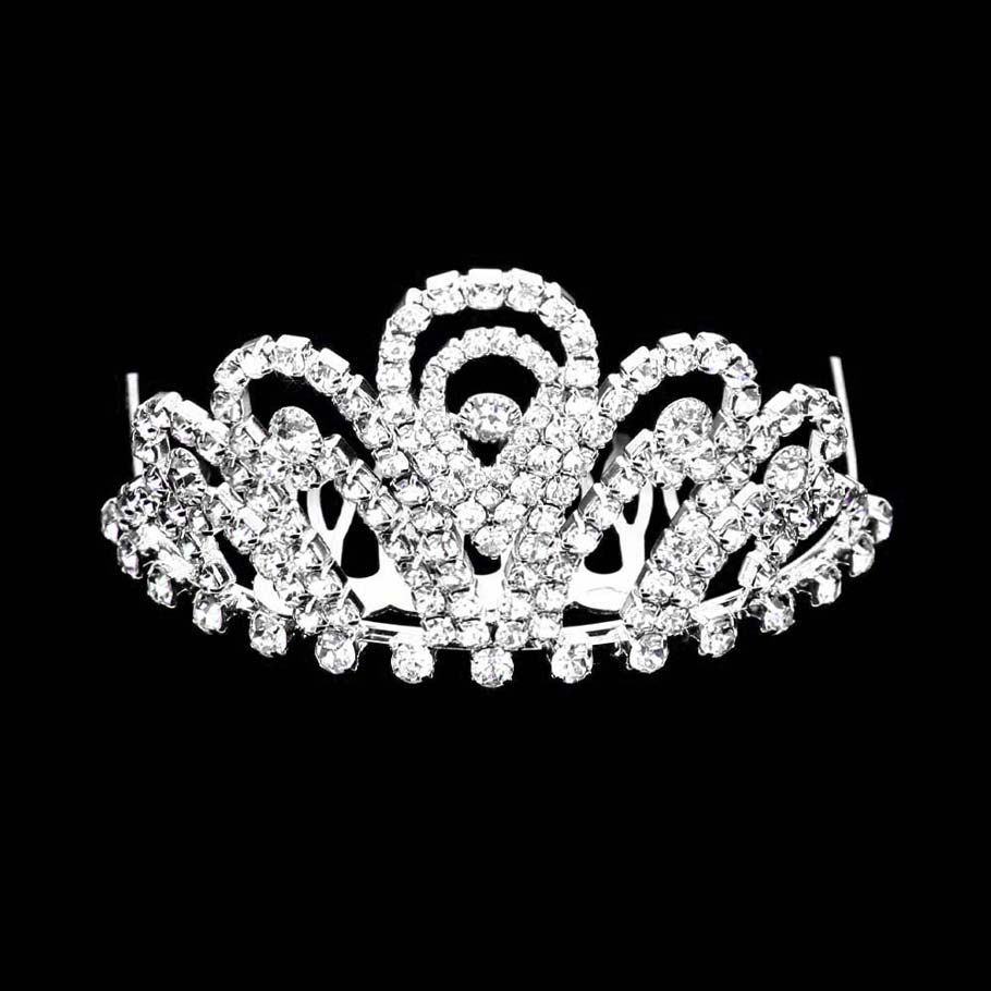 Silver Crystal Rhinestone Pave Princess Mini Tiara, this princess mini tiara is made of rhinestone that amps up your beauty with confidence on any special occasion. Easy wear, sturdy and non-breakable headgear makes it durable. The mini hair accessory is really beautiful, Pretty, and lightweight. It makes You More Eye-catching at events and wherever you go.
