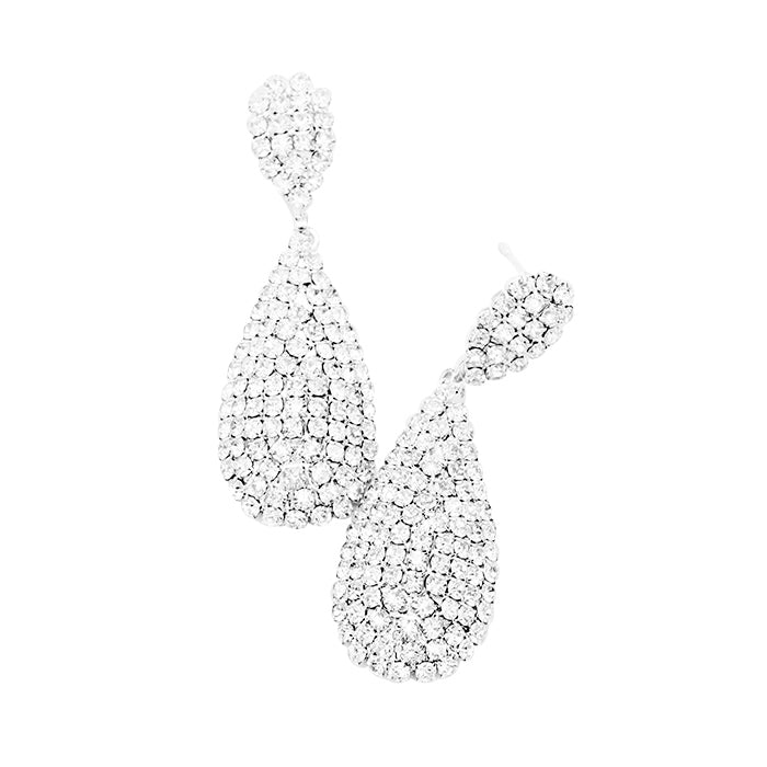 Silver Crystal Rhinestone Teardrop Evening Earrings, coordinate these earrings with any special outfit to draw the attention of the crowd on special occasions. Wear these evening earrings to show your unique yet attractive & beautiful choice on special days. These rhinestone earrings will dangle on your earlobes to show the perfect class and make others smile with joy. An excellent choice for wearing at parties, events, weddings, wedding showers, receptions, prom, etc. 