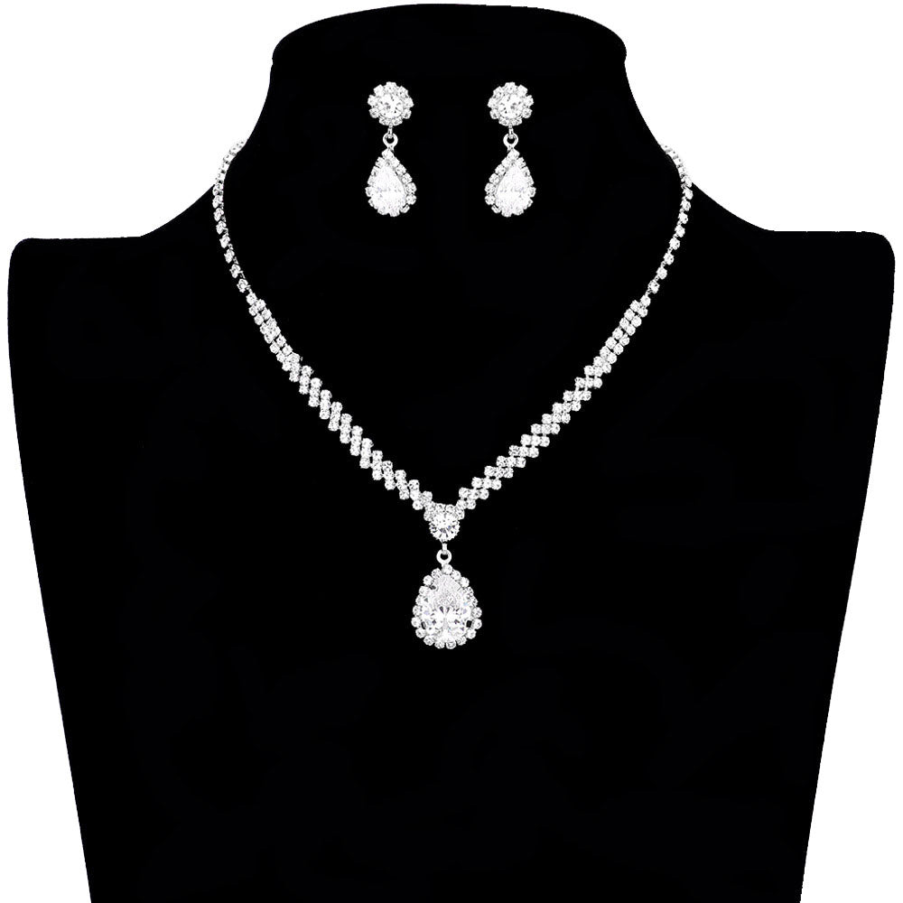Silver Crystal Teardrop Drop Rhinestone Necklace, is a stunning jewelry set that will sparkle all night long making you shine like a diamond on special occasions. Wear together or separate according to your event with different outfits to add perfect luxe and class with incomparable beauty. Simple sophistication makes a stand-out addition to your collection designed to accent the neckline and add a gorgeous stylish glow to any special outfit in style. 