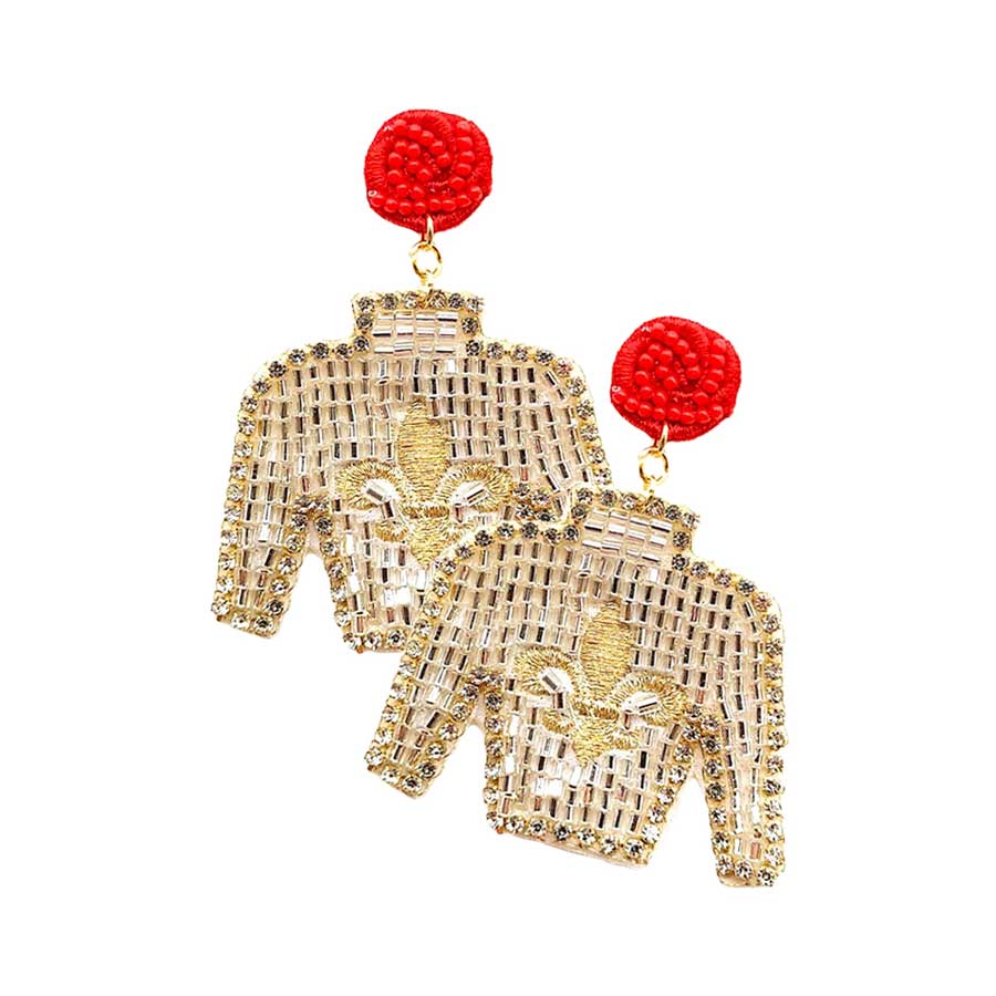 Silver Felt Back Seed Beaded Fleur de Lis Top Dangle Earrings, are beautifully crafted earrings that dangle on your earlobes with a perfect glow to make you stand out and show your unique and beautiful look everywhere. Put on a pop of color to complete your ensemble stylishly with these Fleur de Lis-themed earrings. Highlight your appearance and grasp everyone's eye at any place. Enhance your attire with these beautiful artisanal earrings to show off your fun trendsetting style.