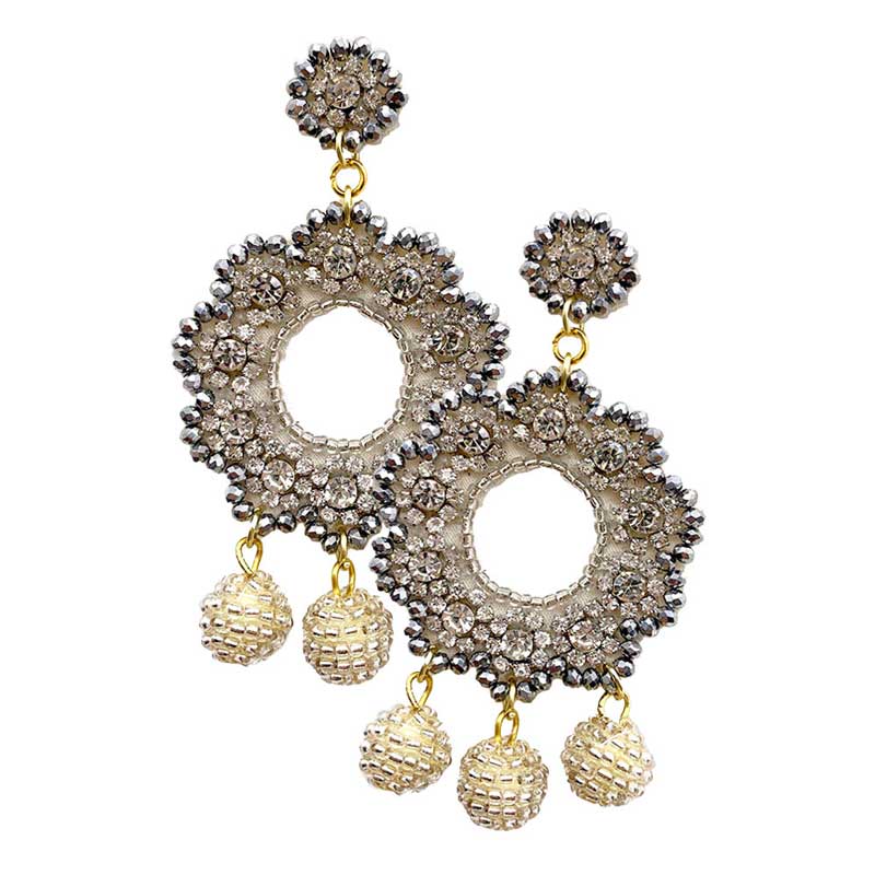 Silver Felt Back Stone Embellished Beaded Ball Link Dangle Earring, versatile enough for wearing straight through the week, perfectly lightweight for all-day wear, coordinate with any ensemble from business casual to everyday wear, the perfect addition to every outfit. Adds a touch of nature-inspired beauty to your look. Wear this earring to a wedding, an engagement, a prom, or any other occasion where you wish to appear more charming.