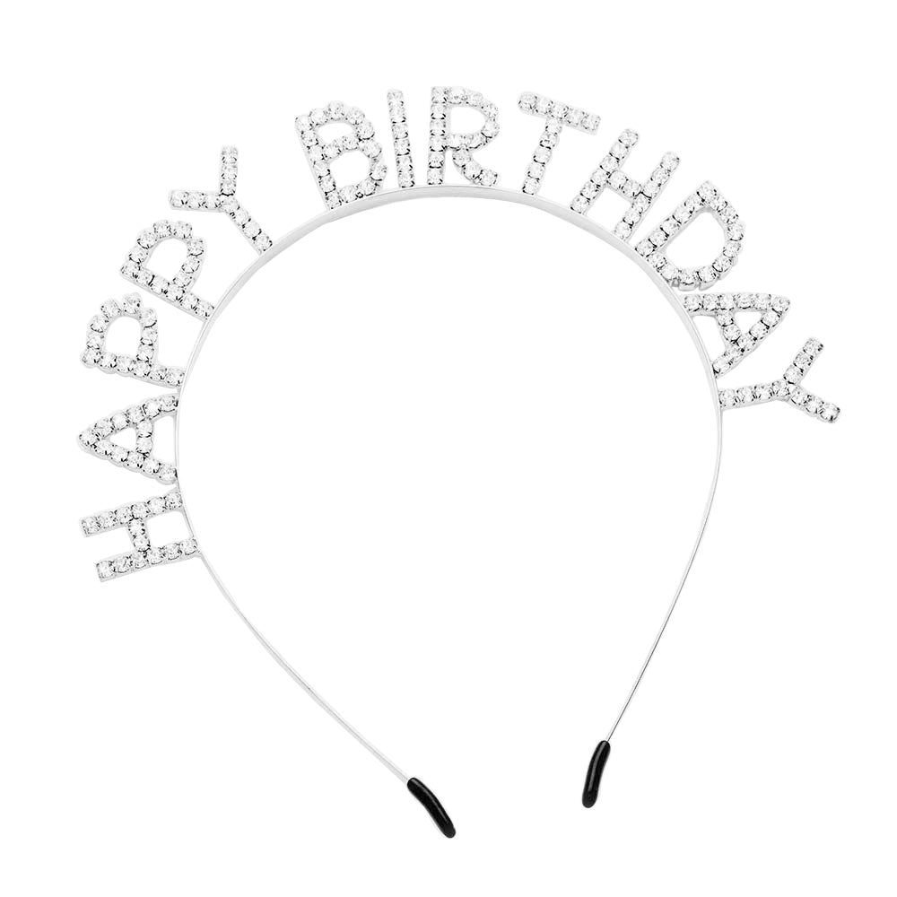 Silver Happy Birthday Crystal Rhinestone Headband,  brings a gorgeous glow to your outfit to show off the royalty on your special day. This crystal rhinestone headband is made of brilliant crystal rhinestone which looks so delicate and elegant.