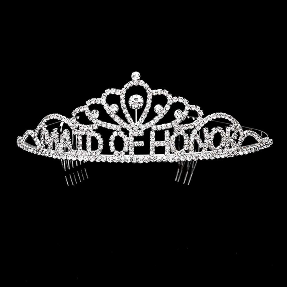 Silver Maid Of Honor Rhinestone Princess Tiara, the maid of honor princess tiara is a classic royal tiara made from gorgeous rhinestones is the epitome of elegance. Exquisite design with gorgeous color and brightness, makes you more eye-catching in the crowd and also it will make you more charming and pretty without fail.