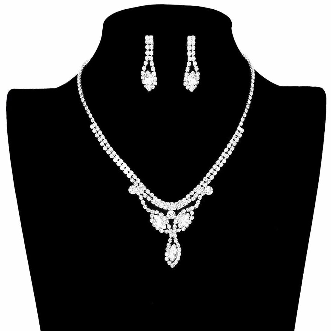 Silver Marquise Stone Accented Rhinestone Pave Necklace. Wear together or separate according to your event with different outfits to add perfect luxe and class with incomparable beauty. The perfect accessory for adding just the right amount of shimmer and a touch of class to special events. These classy necklace sets are perfect for Party, Wedding, Evening, and even everyday wear. Awesome gift for birthday, Anniversary, Valentine’s Day, or any special occasion.