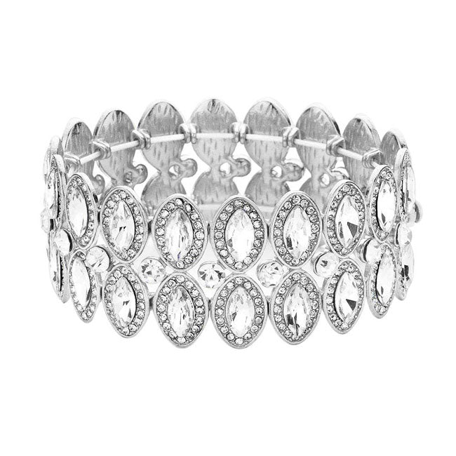 Silver Marquise Stone Accented Stretch Evening Bracelet. Get ready with these Stretch evening Bracelet, put on a pop of color to complete your ensemble. Perfect for adding just the right amount of shimmer & shine and a touch of class to special events. Perfect Birthday Gift, Anniversary Gift, Mother's Day Gift, Graduation Gift.