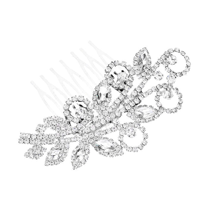 Silver Marquise Stone Accented Wedding Bridal Rhinestone Hair Comb. Perfect for adding just the right amount of shimmer & shine, will add a touch of class, beauty and style to your wedding, prom, special events, embellished glass crystal to keep your hair sparkling all day & all night long.