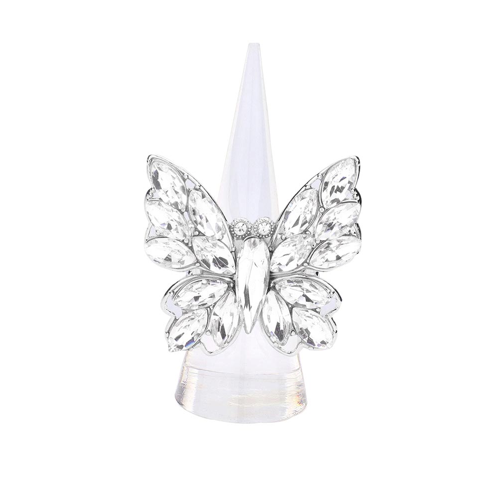 Silver Marquise Stone Cluster Butterfly Stretch Ring, is nicely designed with a Bug, Butterfly-theme that will bring a smile when you will gift this beautiful Stretch Ring. Perfect for adding just the right amount of shimmer & shine and a touch of class to any special events or occasion. These are Perfect for any occasion.